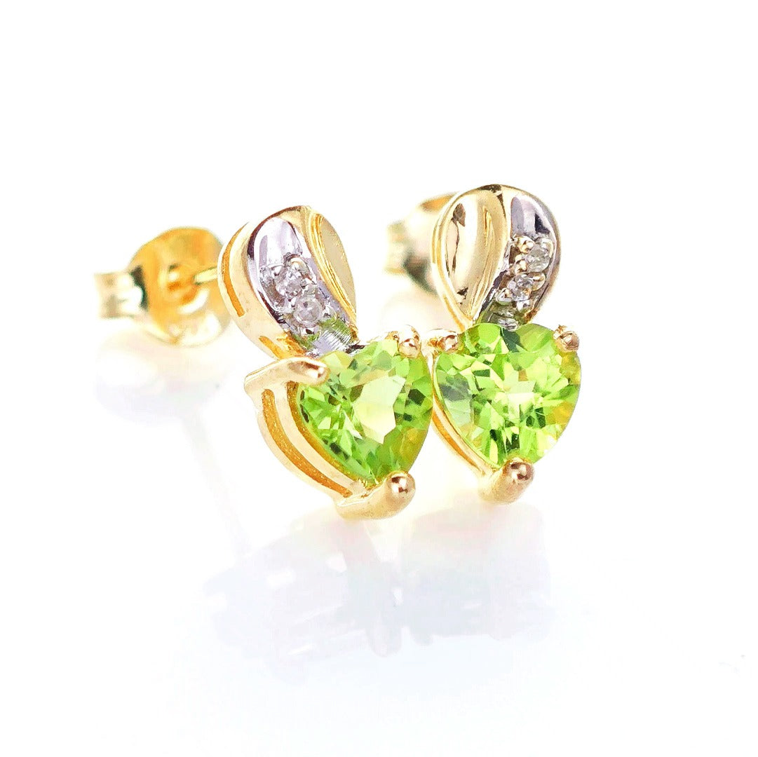 9ct Peridot Diamond Earrings Gold Studs Natural Green Gemstones 1ct