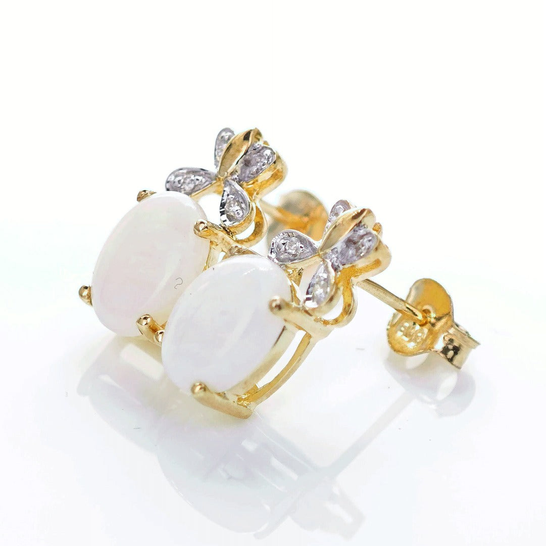 9ct Opal Diamond Earrings Gold Studs Natural Gemstones1.38ct Boxed Gift