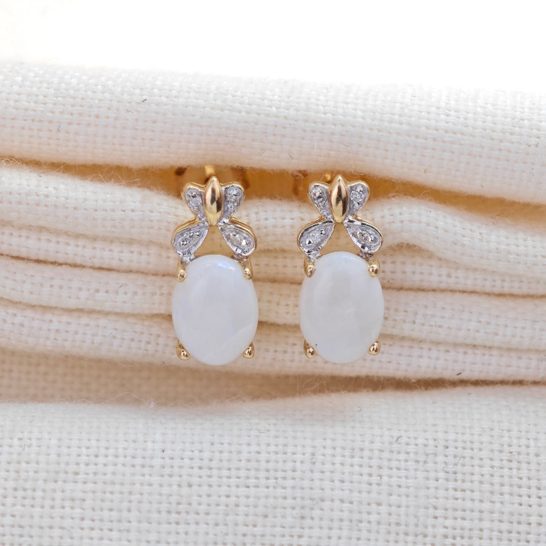 9ct Opal Diamond Earrings Gold Studs Natural Gemstones1.38ct Boxed Gift