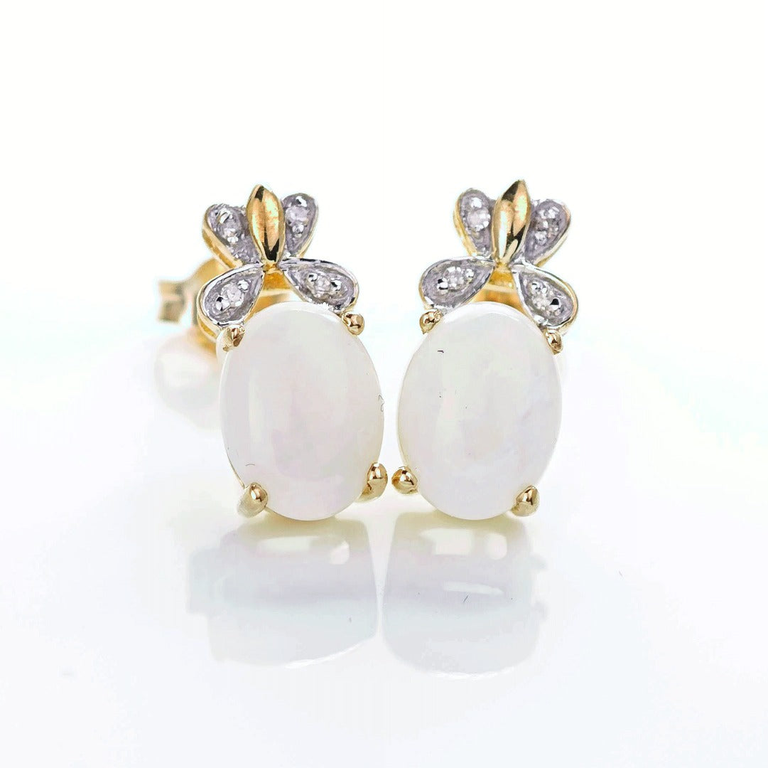 9ct Opal Diamond Earrings Gold Studs Natural Gemstones1.38ct Boxed Gift