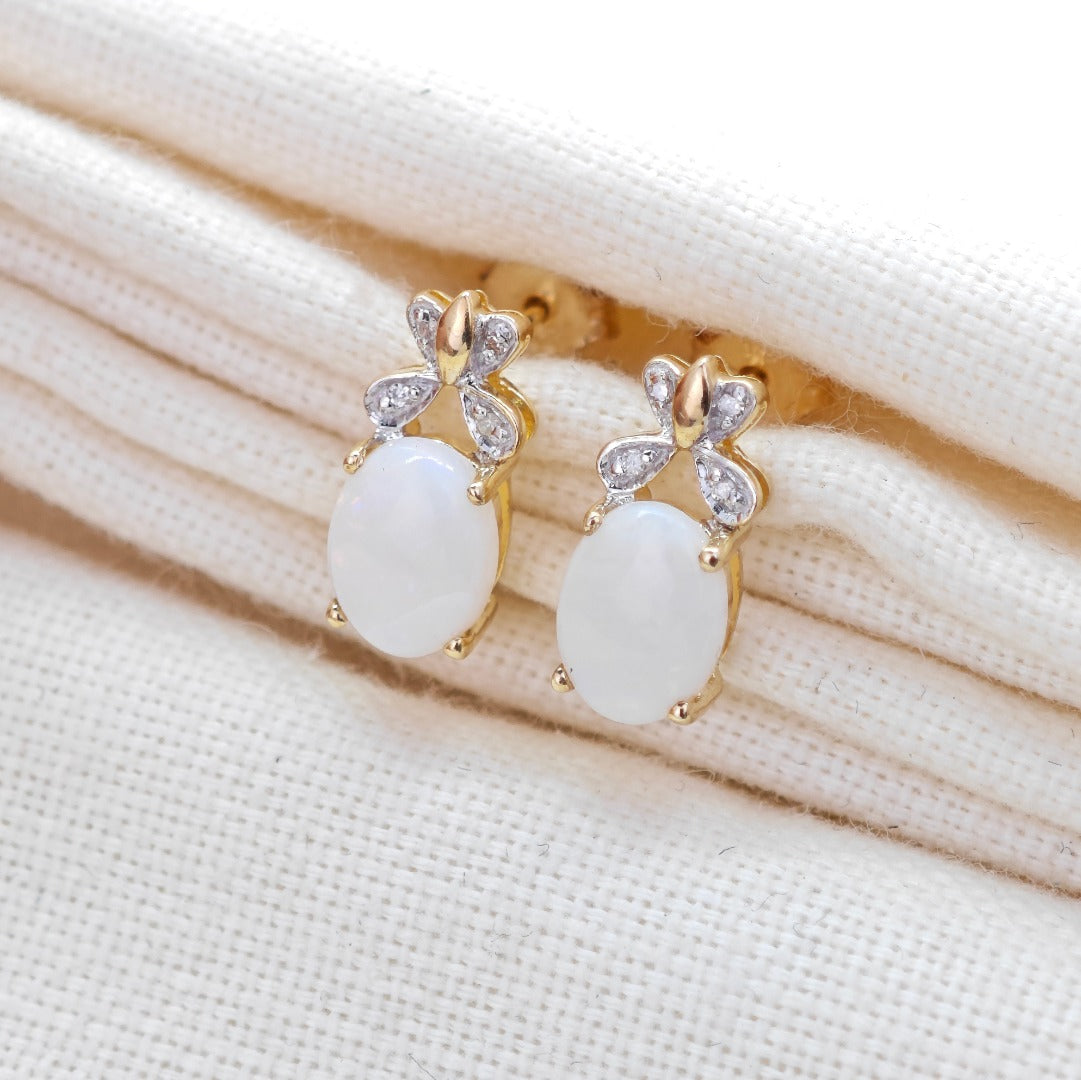 9ct Opal Diamond Earrings Gold Studs Natural Gemstones1.38ct Boxed Gift