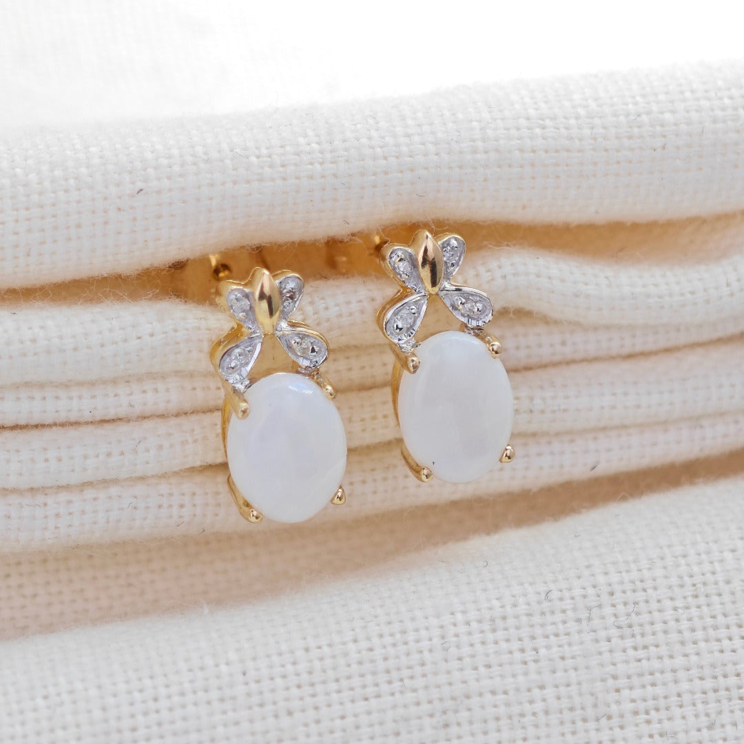 9ct Opal Diamond Earrings Gold Studs Natural Gemstones1.38ct Boxed Gift