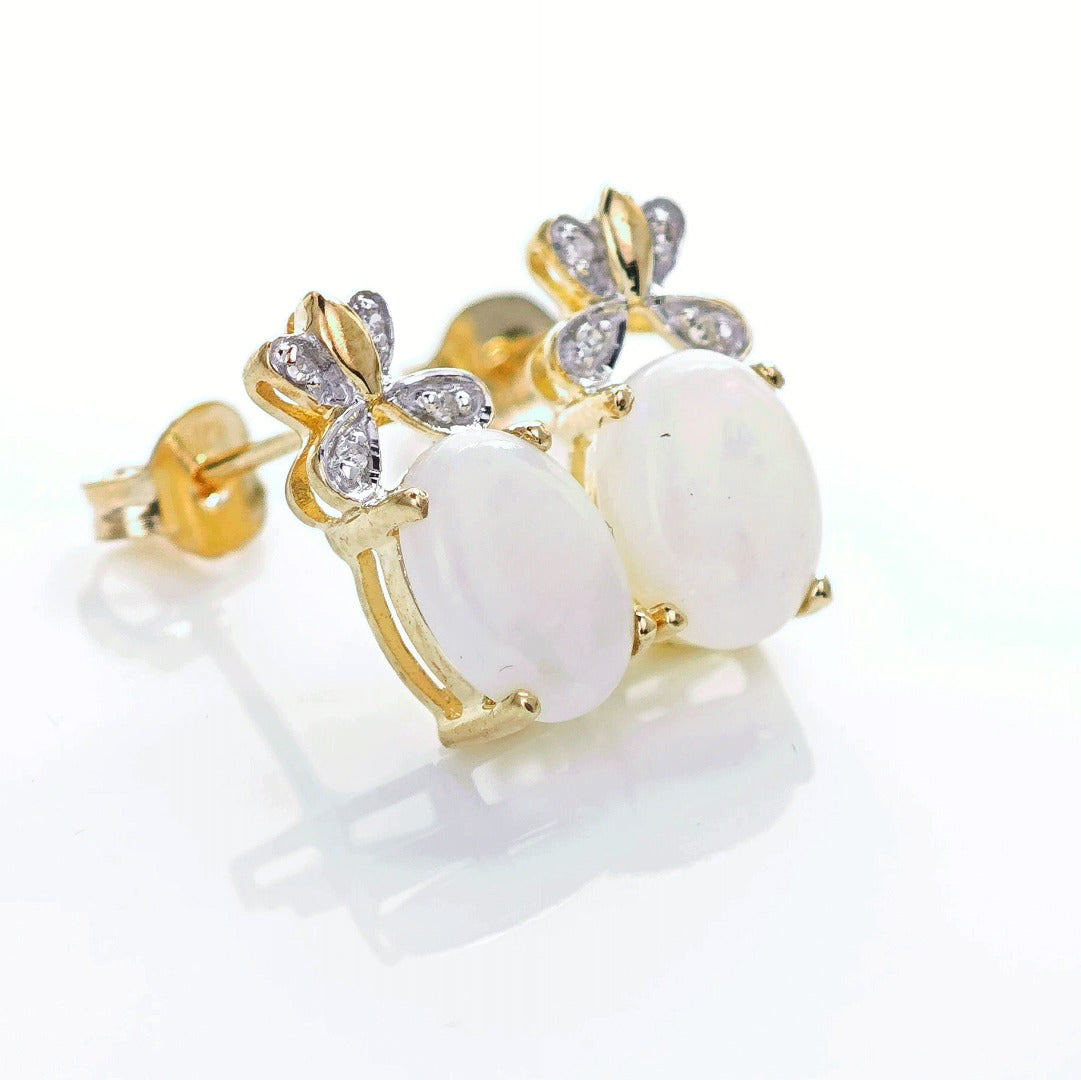 9ct Opal Diamond Earrings Gold Studs Natural Gemstones1.38ct Boxed Gift