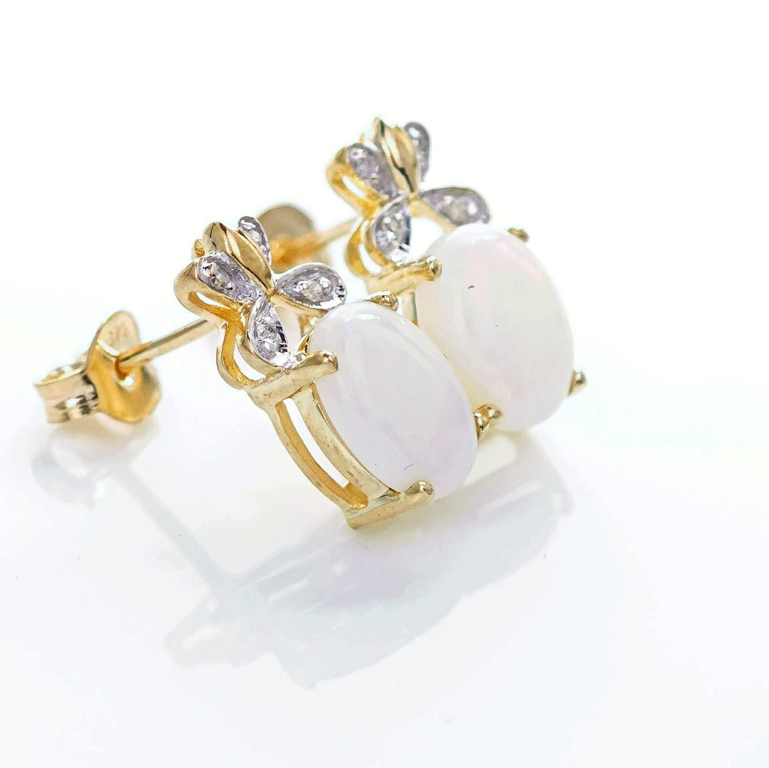 9ct Opal Diamond Earrings Gold Studs Natural Gemstones1.38ct Boxed Gift