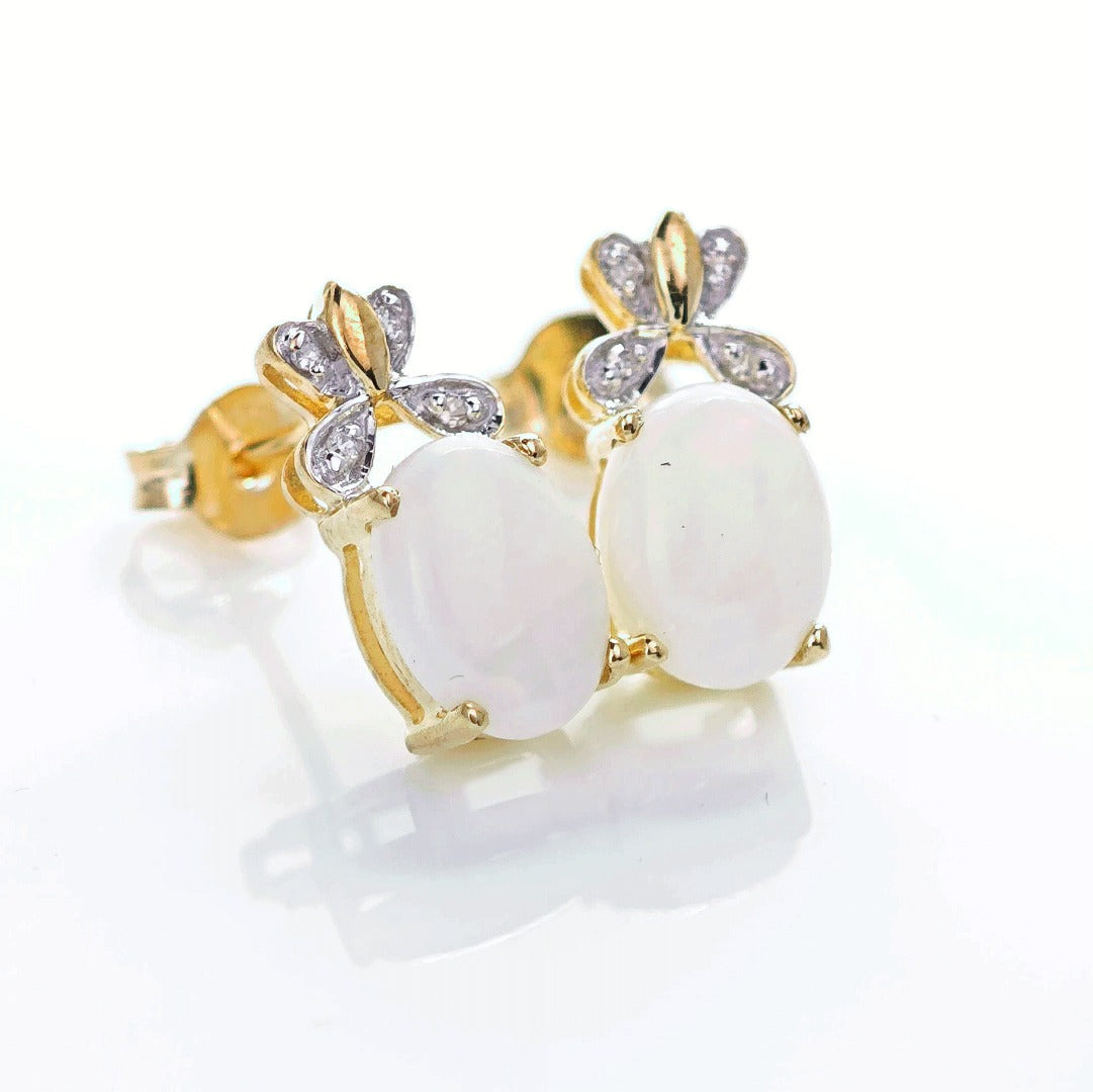 9ct Opal Diamond Earrings Gold Studs Natural Gemstones1.38ct Boxed Gift