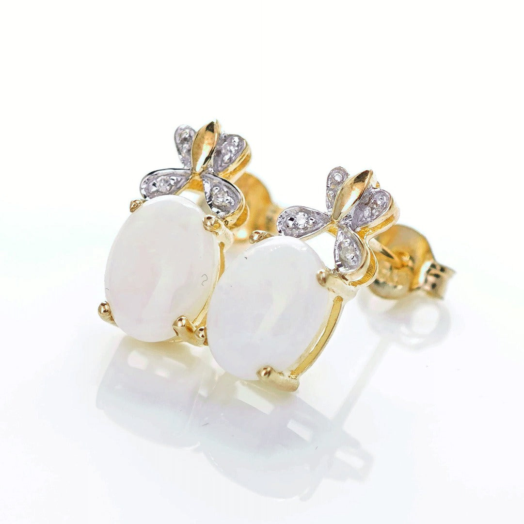 9ct Opal Diamond Earrings Gold Studs Natural Gemstones1.38ct Boxed Gift