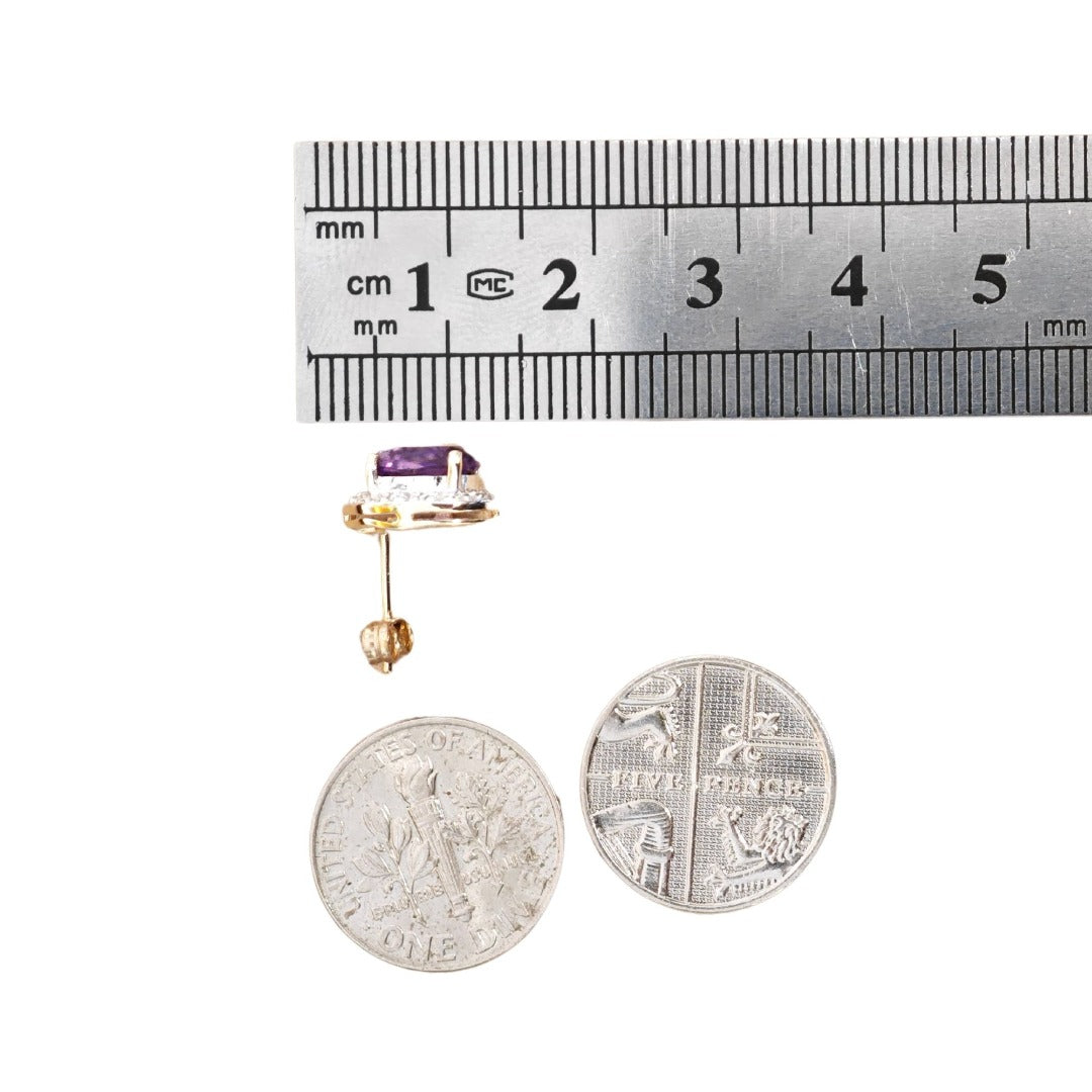 9ct Amethyst Diamond Earrings Gold Studs Natural Purple Cushion Gemstones1.90ct