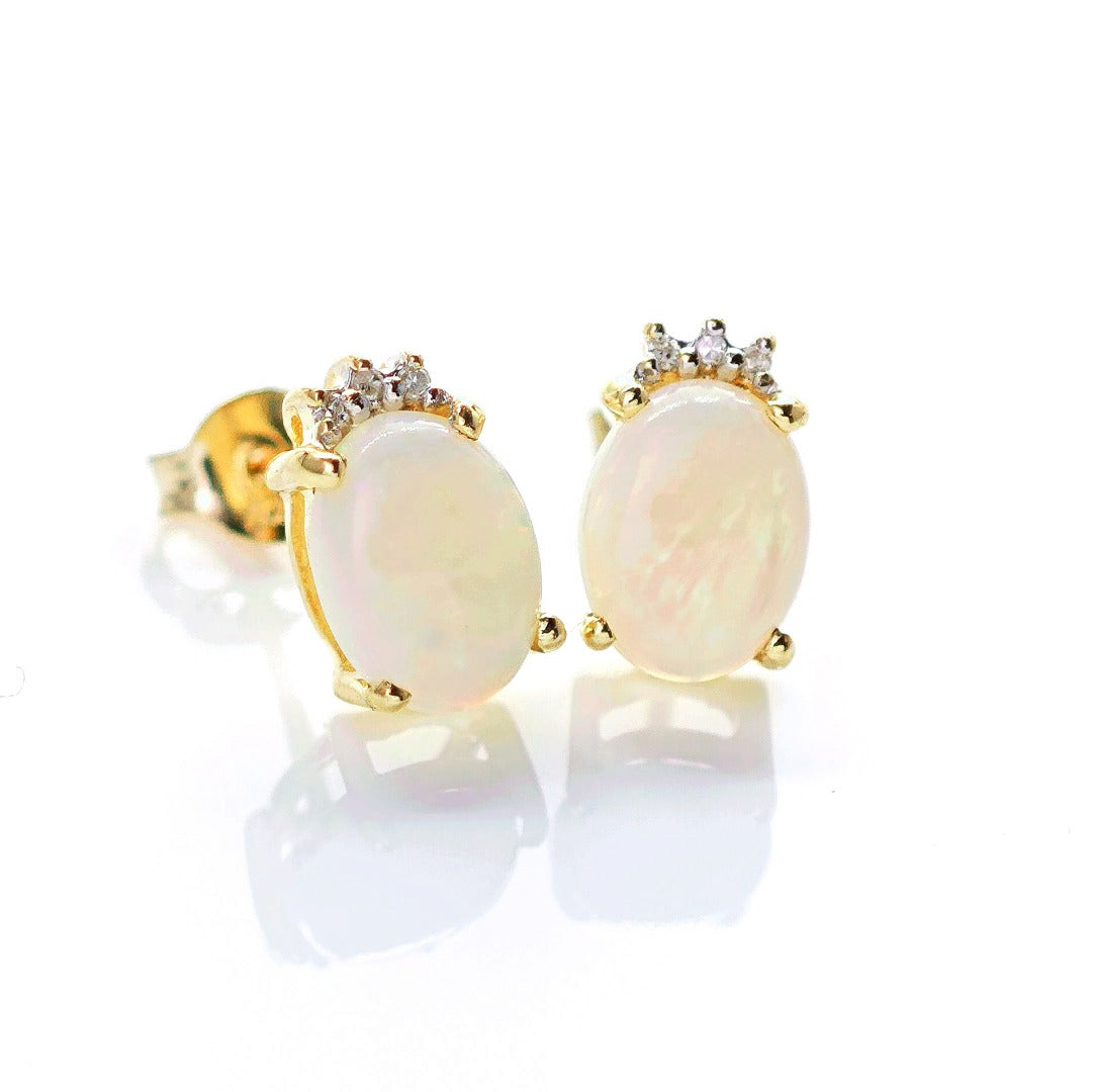 9ct Opal Diamond Earrings Gold Studs Natural white Gemstones 1.29ct Boxed Gift