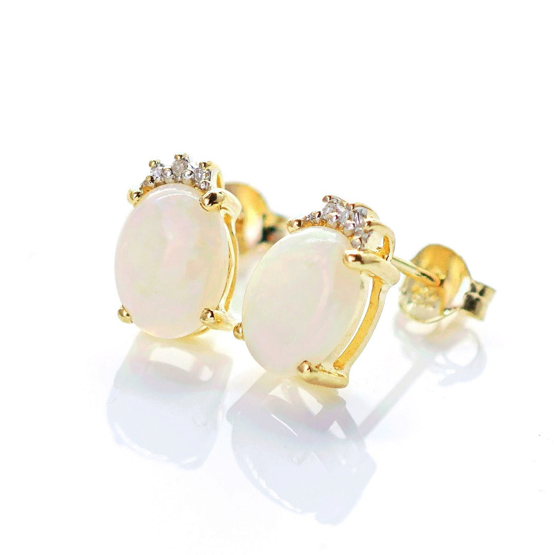 9ct Opal Diamond Earrings Gold Studs Natural white Gemstones 1.29ct Boxed Gift
