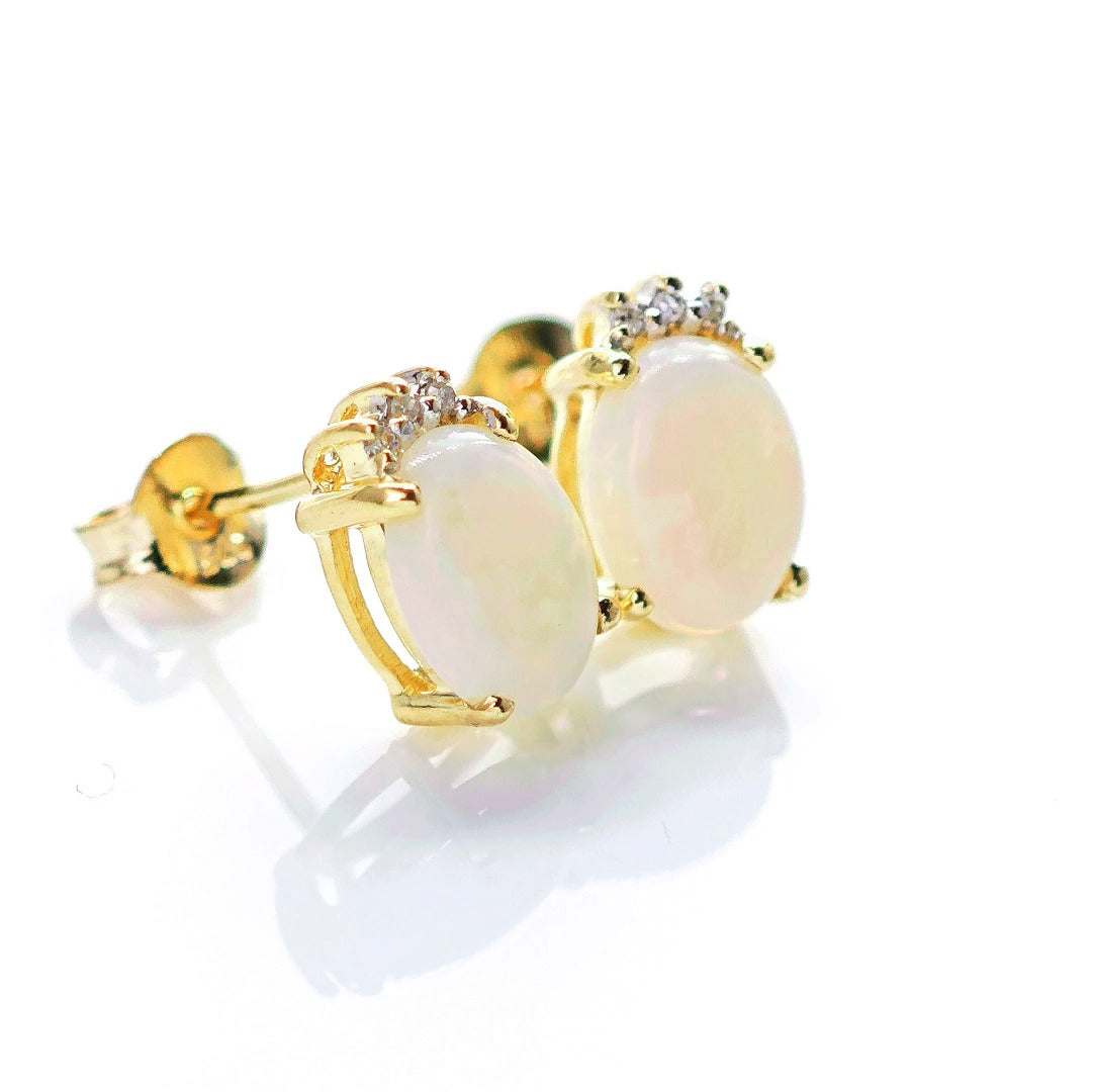 9ct Opal Diamond Earrings Gold Studs Natural white Gemstones 1.29ct Boxed Gift