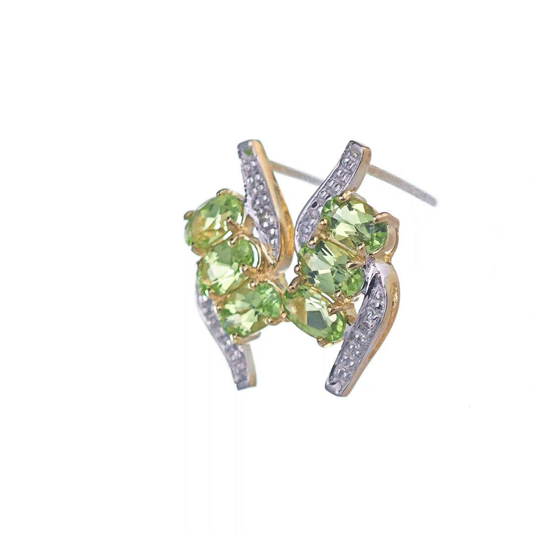 9ct Peridot Diamond Earrings Gold Trilogy Studs Natural Green Gemstones 2.58ct