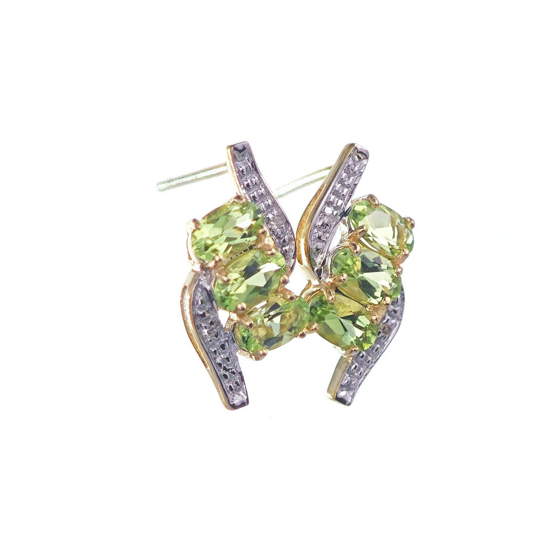 9ct Peridot Diamond Earrings Gold Trilogy Studs Natural Green Gemstones 2.58ct