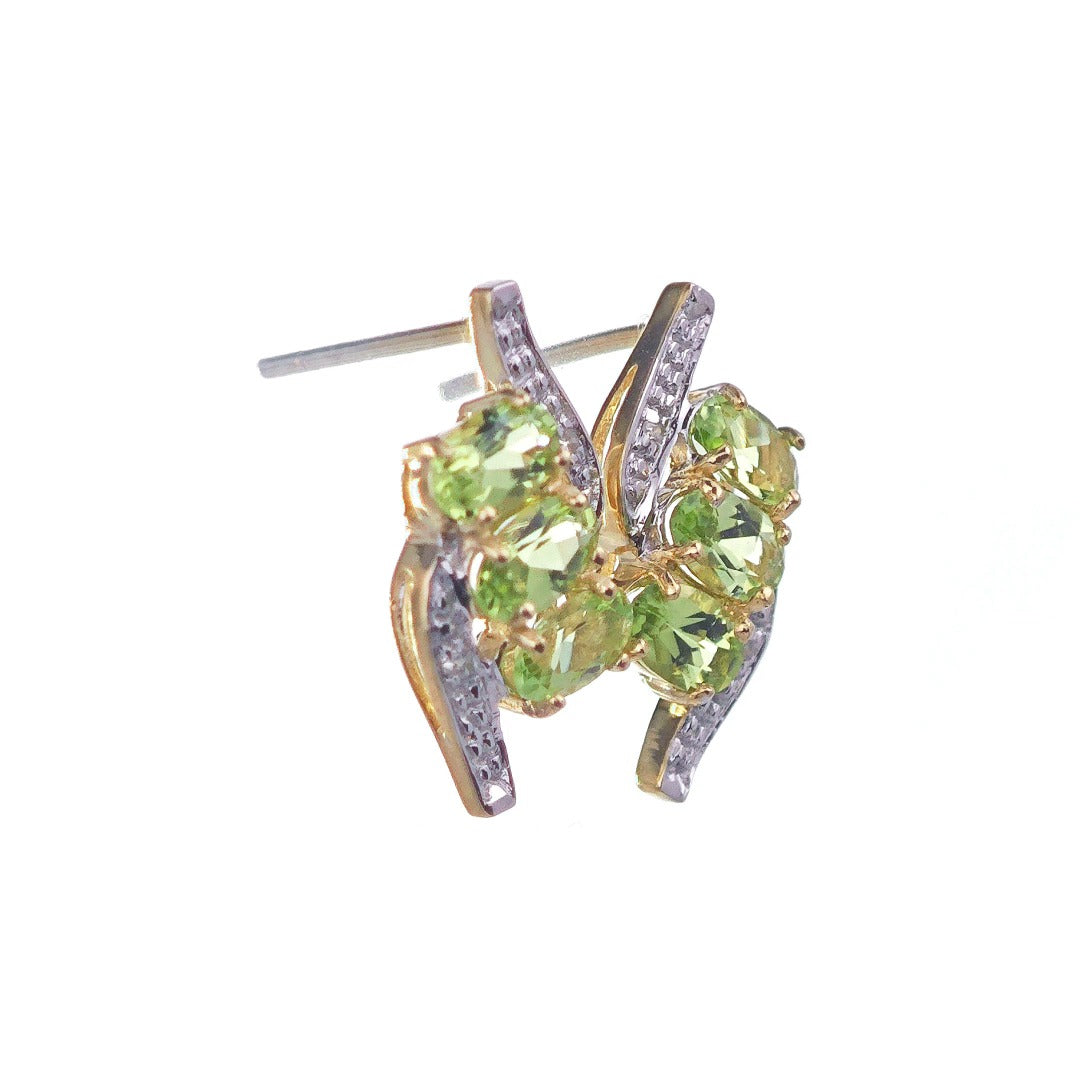 9ct Peridot Diamond Earrings Gold Trilogy Studs Natural Green Gemstones 2.58ct