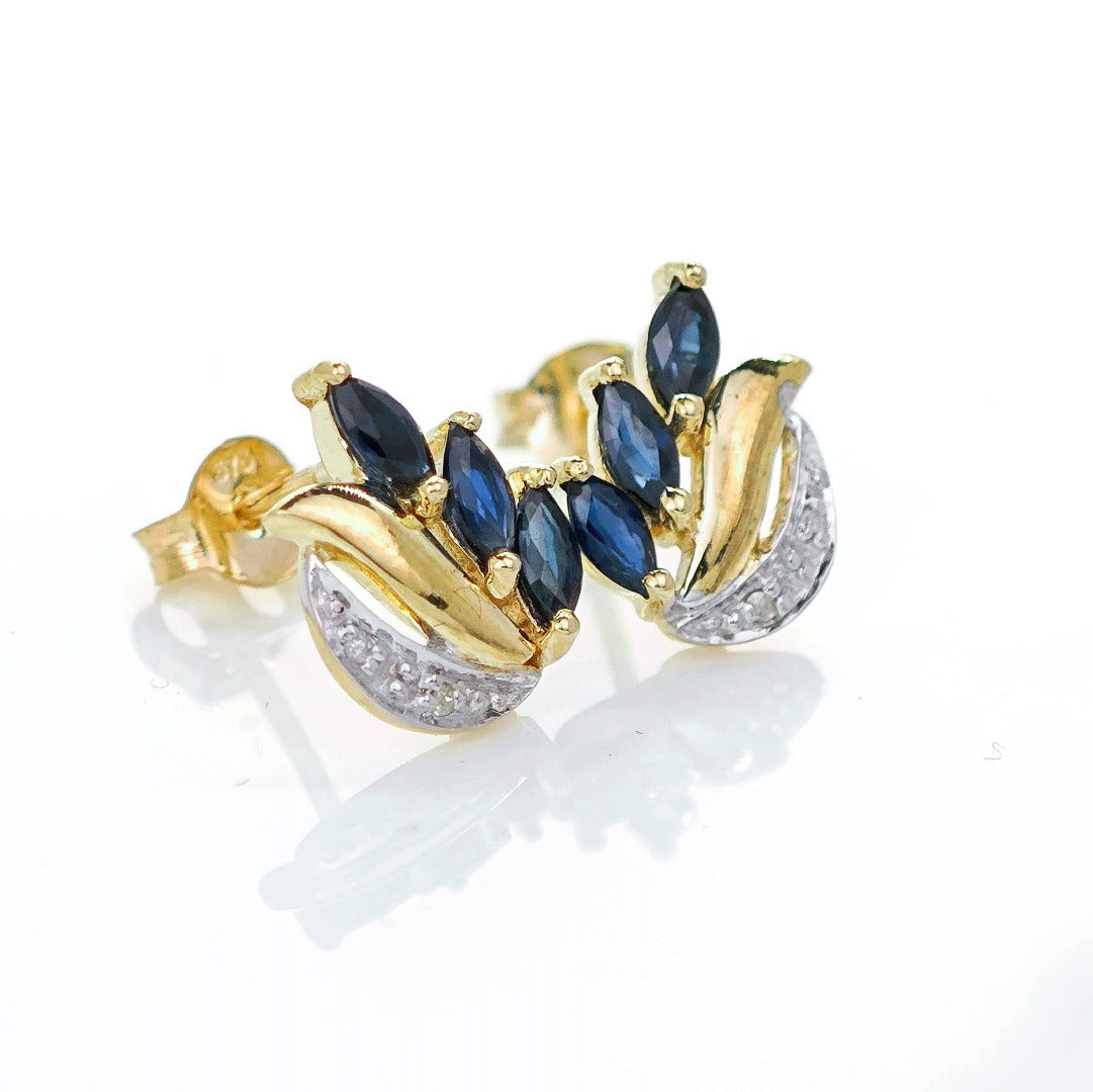 9ct Sapphire Diamond Earrings Gold Studs Natural Blue Gemstones 0.65ct