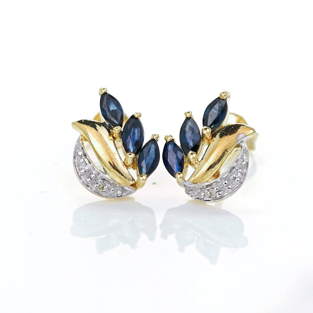 9ct Sapphire Diamond Earrings Gold Studs Natural Blue Gemstones 0.65ct