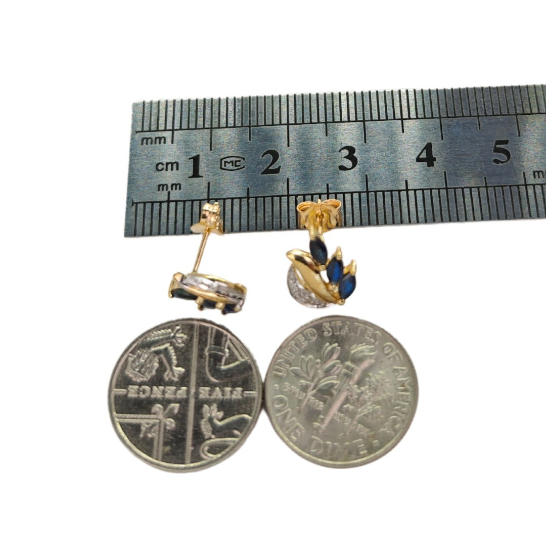 9ct Sapphire Diamond Earrings Gold Studs Natural Blue Gemstones 0.65ct