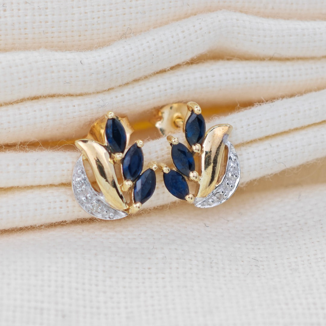 9ct Sapphire Diamond Earrings Gold Studs Natural Blue Gemstones 0.65ct
