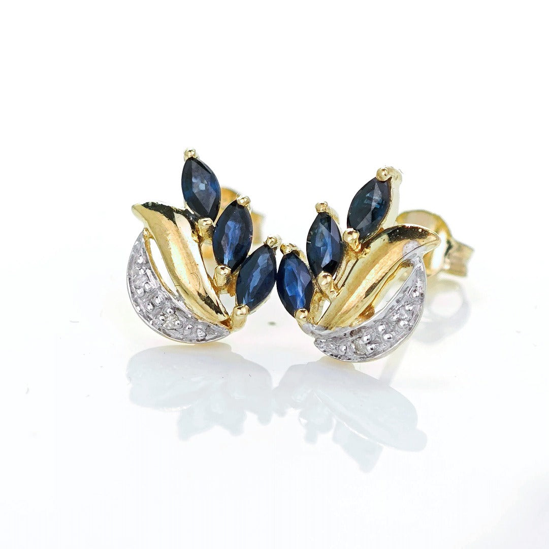 9ct Sapphire Diamond Earrings Gold Studs Natural Blue Gemstones 0.65ct