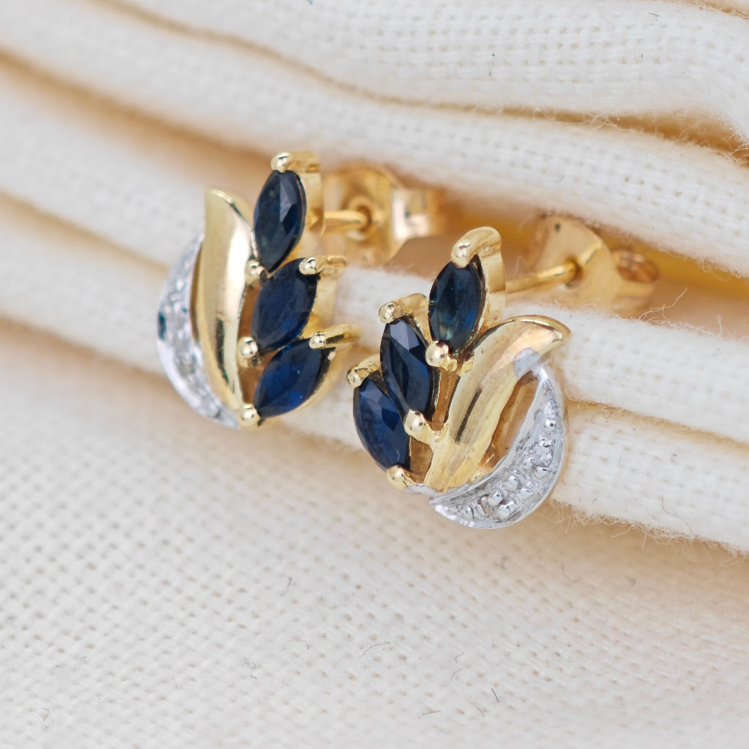 9ct Sapphire Diamond Earrings Gold Studs Natural Blue Gemstones 0.65ct