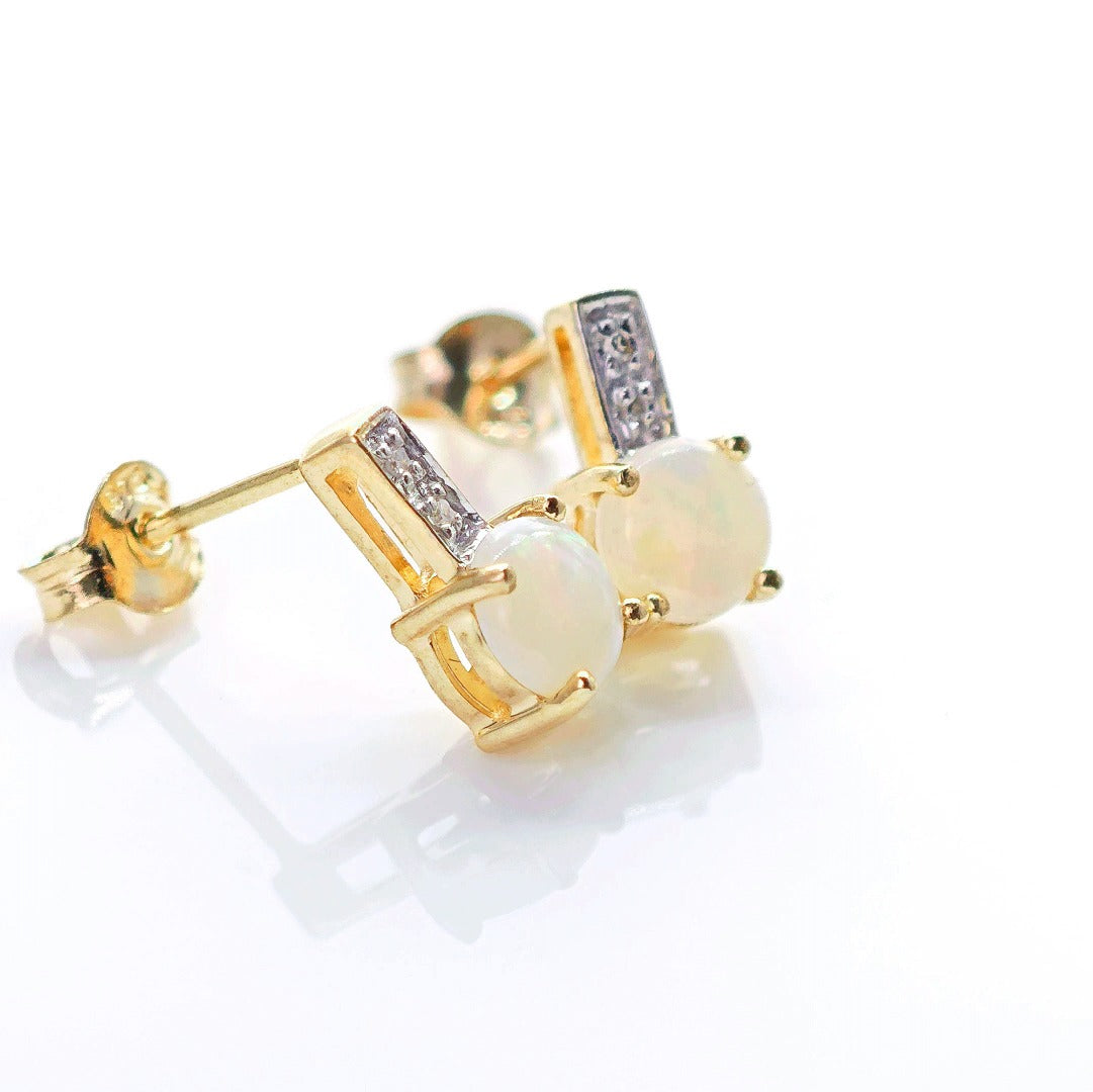 9ct Opal Diamond Earrings Gold Studs Natural Gemstones 1.23ct