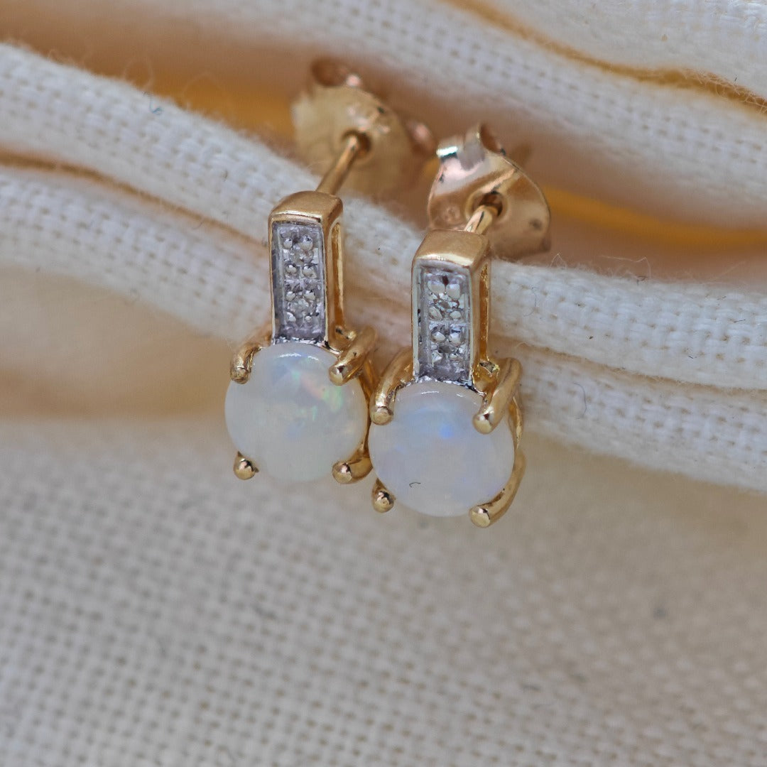 9ct Opal Diamond Earrings Gold Studs Natural Gemstones 1.23ct