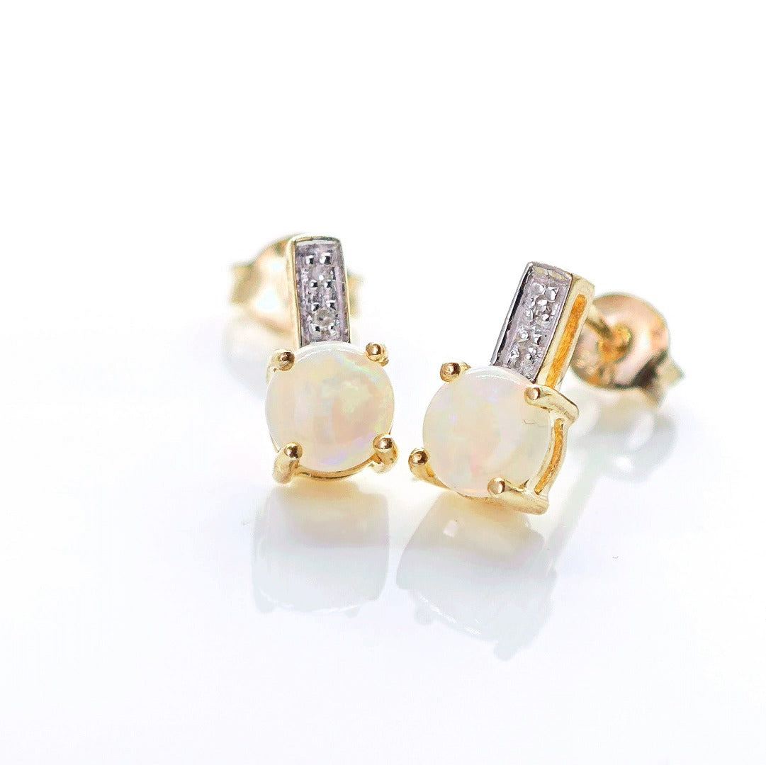 9ct Opal Diamond Earrings Gold Studs Natural Gemstones 1.23ct