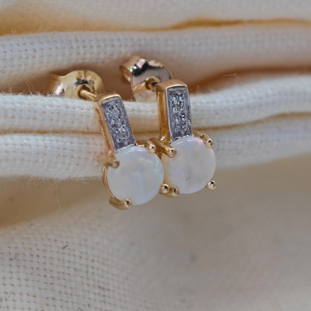 9ct Opal Diamond Earrings Gold Studs Natural Gemstones 1.23ct