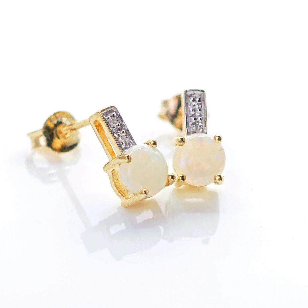 9ct Opal Diamond Earrings Gold Studs Natural Gemstones 1.23ct