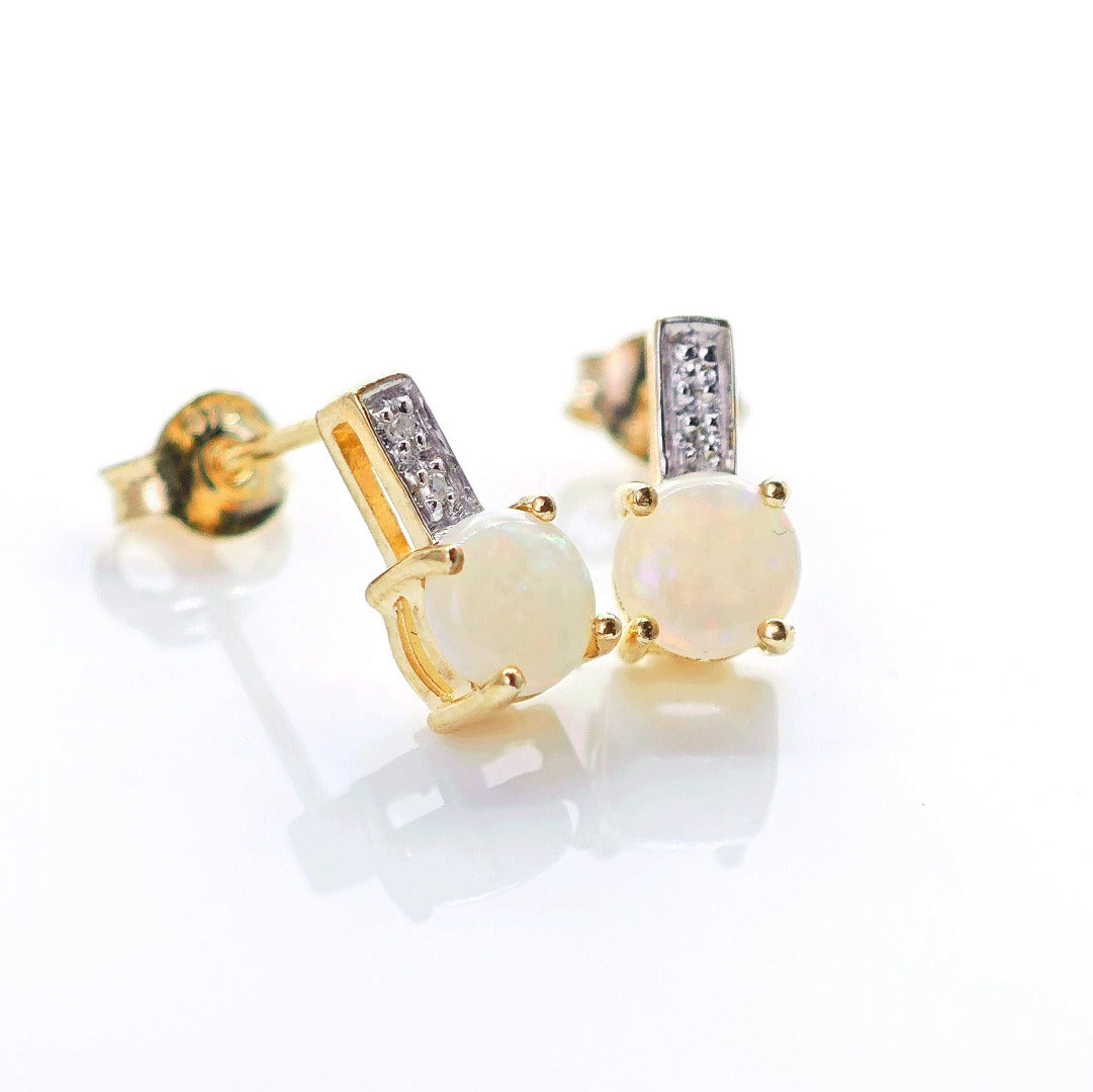 9ct Opal Diamond Earrings Gold Studs Natural Gemstones 1.23ct
