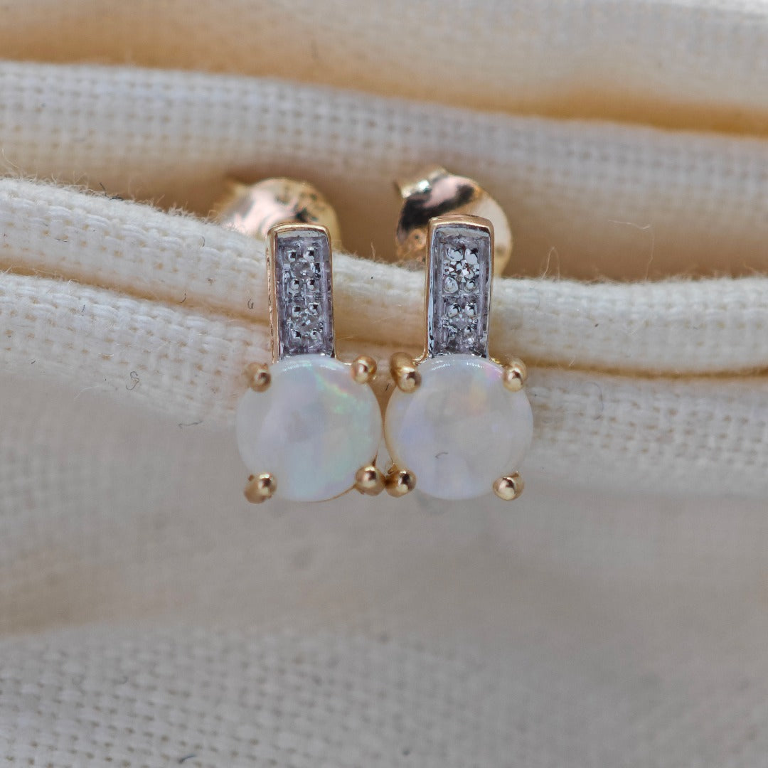 9ct Opal Diamond Earrings Gold Studs Natural Gemstones 1.23ct
