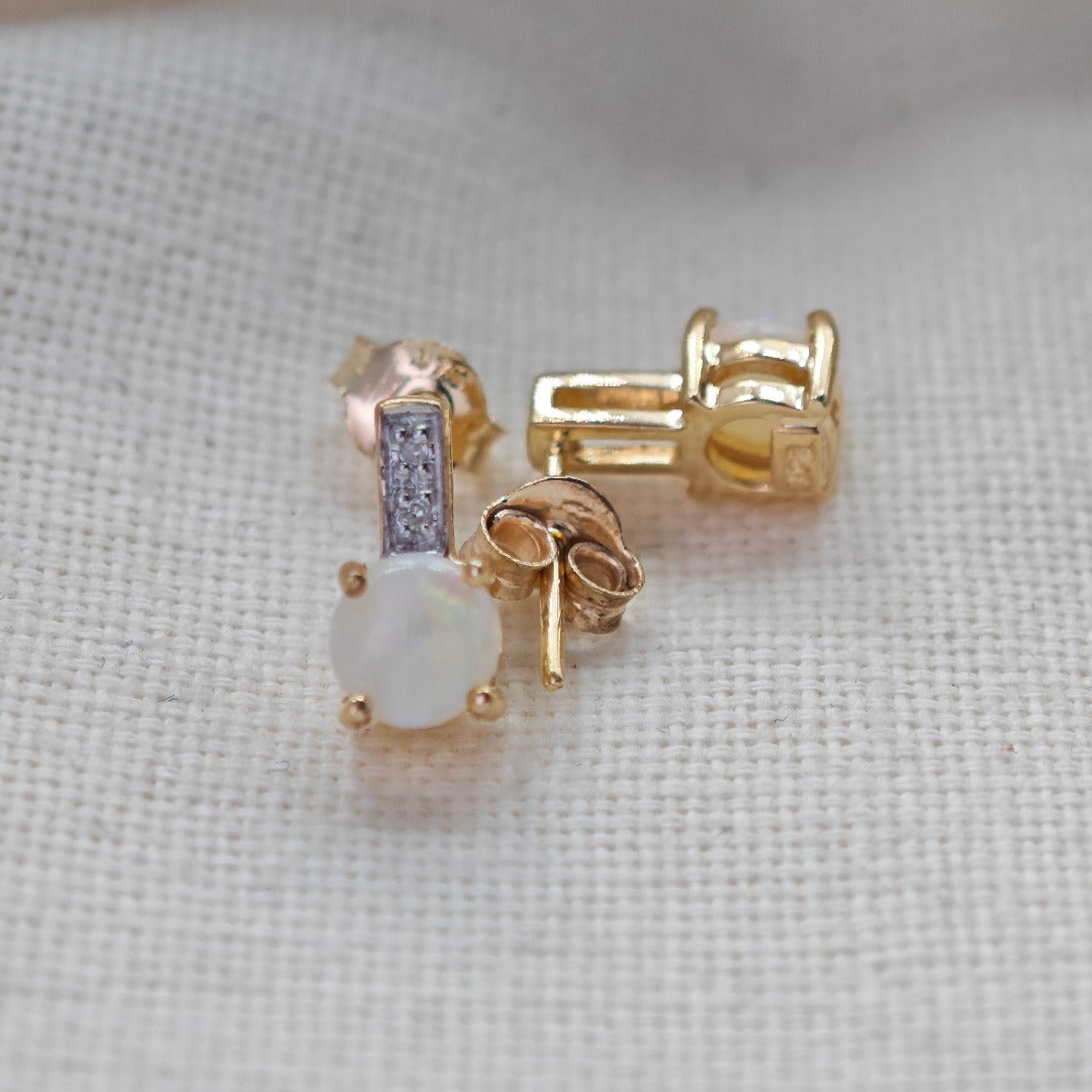 9ct Opal Diamond Earrings Gold Studs Natural Gemstones 1.23ct