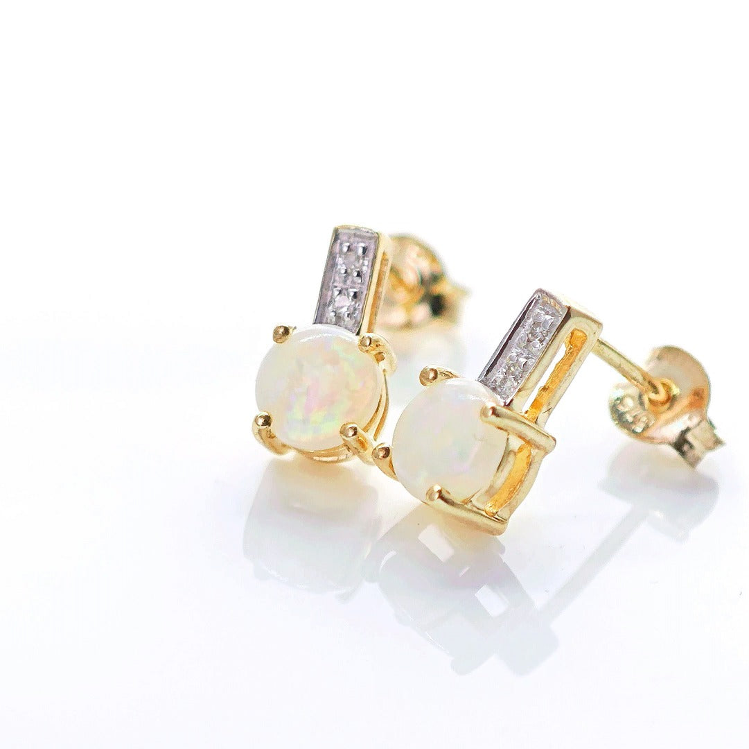 9ct Opal Diamond Earrings Gold Studs Natural Gemstones 1.23ct