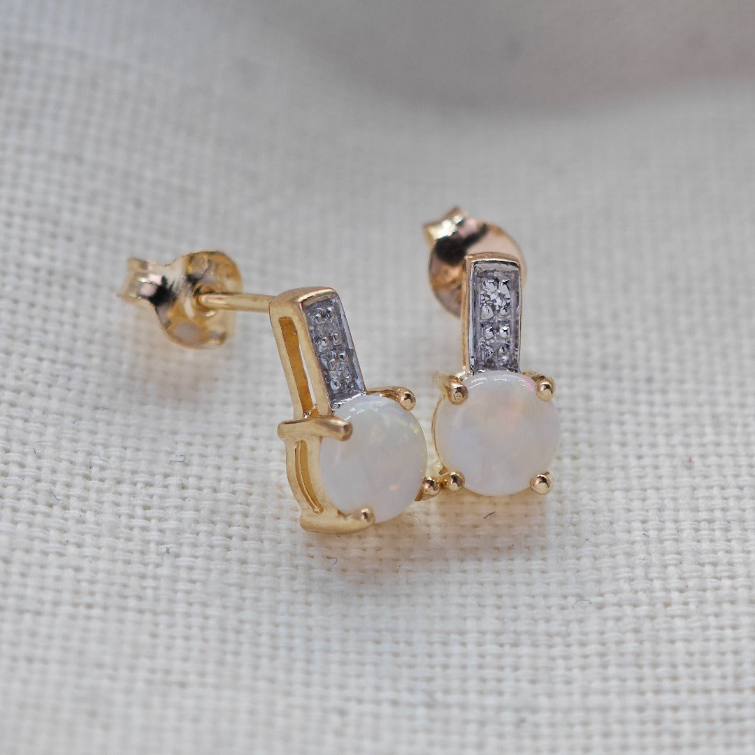 9ct Opal Diamond Earrings Gold Studs Natural Gemstones 1.23ct