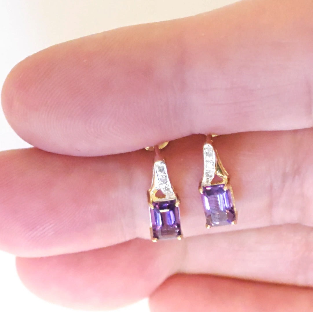 9ct Amethyst Diamond Earrings Gold Studs Natural Purple Gemstones 1.02ct Boxed Gift
