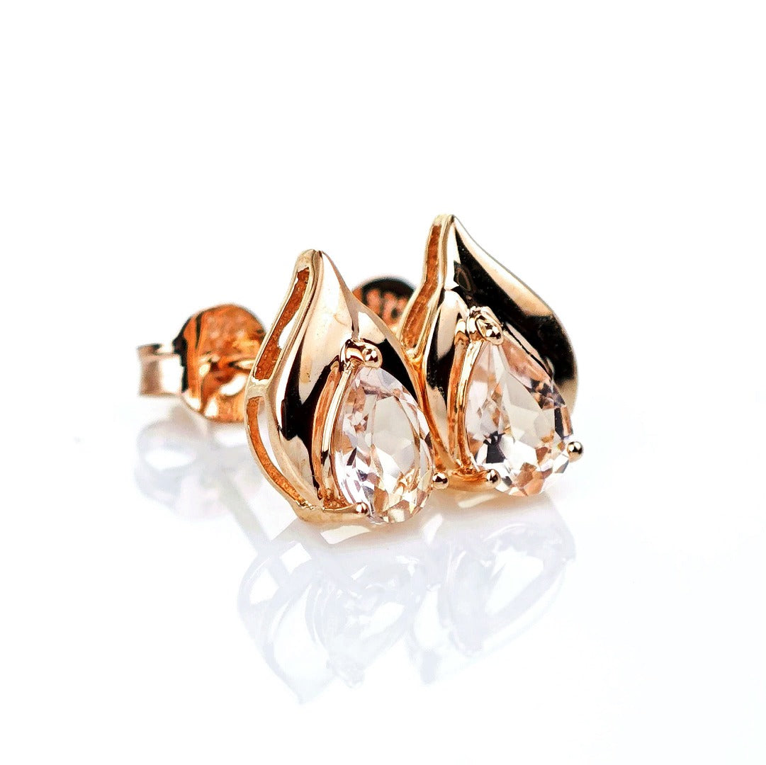 9ct Morganite Earrings Gold Studs Natural Gemstones 0.73ct
