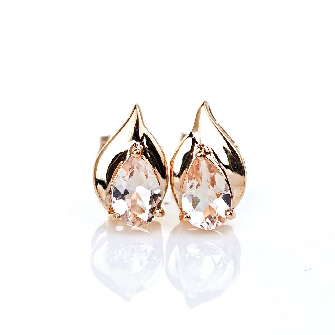 9ct Morganite Earrings Gold Studs Natural Gemstones 0.73ct