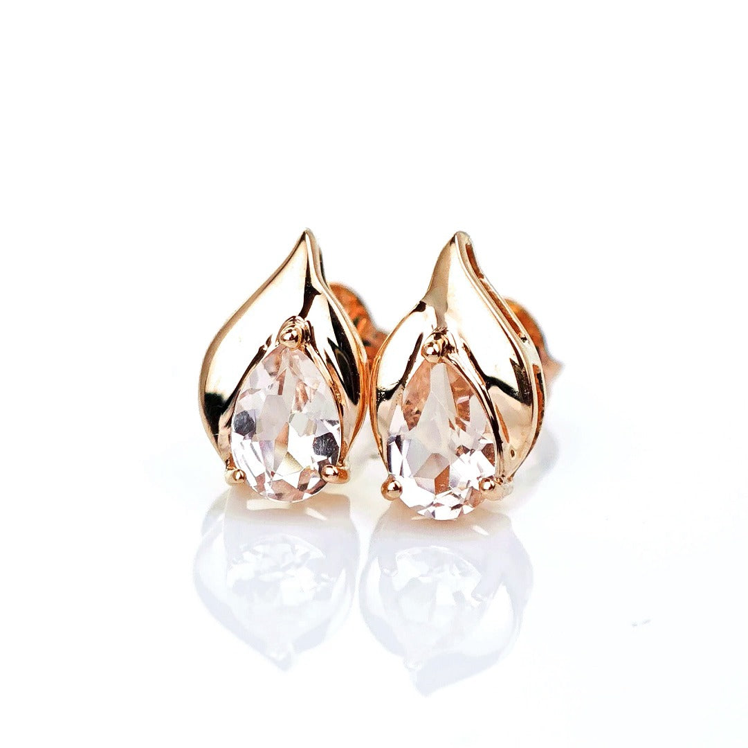 9ct Morganite Earrings Gold Studs Natural Gemstones 0.73ct