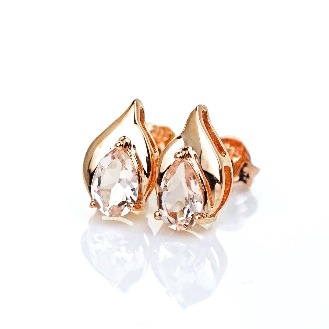 9ct Morganite Earrings Gold Studs Natural Gemstones 0.73ct