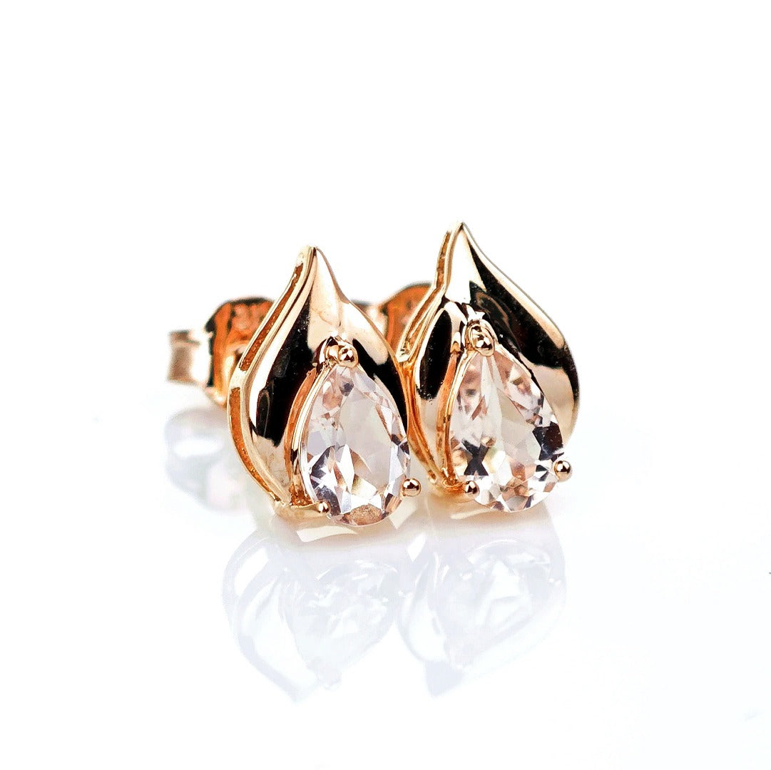 9ct Morganite Earrings Gold Studs Natural Gemstones 0.73ct