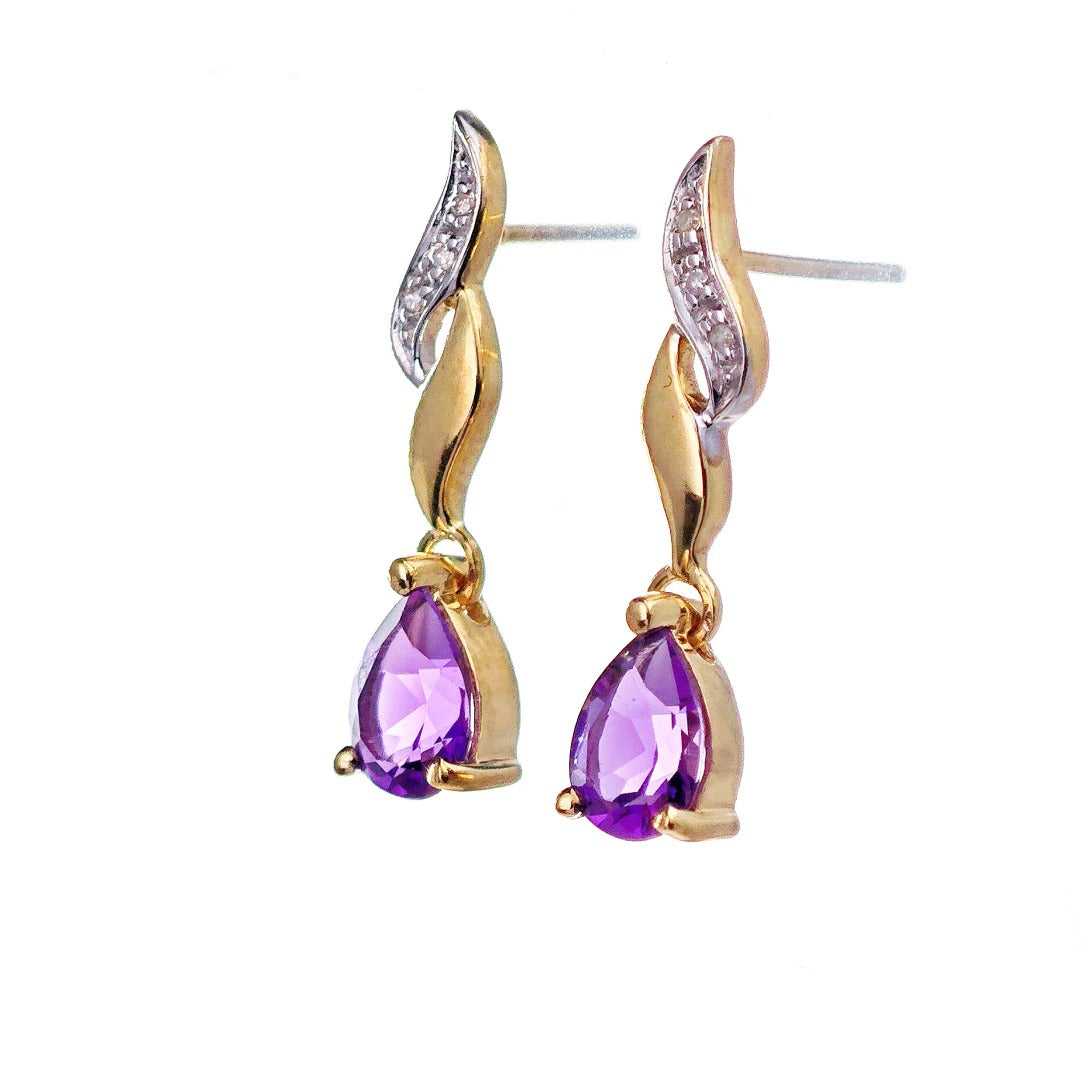9ct Amethyst Diamond Earrings Gold Studs Natural Gemstones 1.24ct