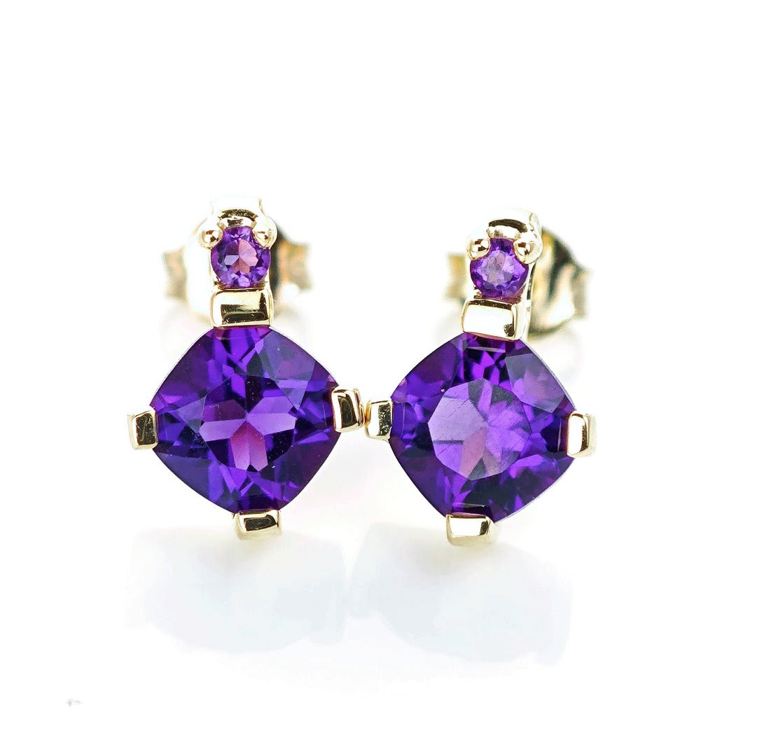 9ct Amethyst Earrings Gold Studs Natural Purple Gemstones 1.75ct