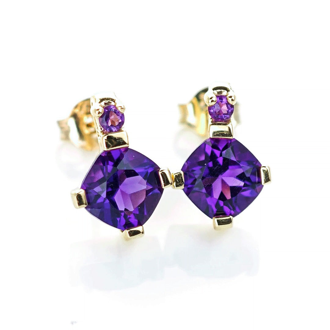 9ct Amethyst Earrings Gold Studs Natural Purple Gemstones 1.75ct