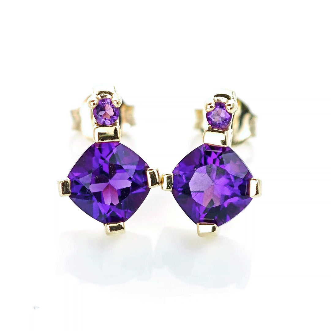 9ct Amethyst Earrings Gold Studs Natural Purple Gemstones 1.75ct