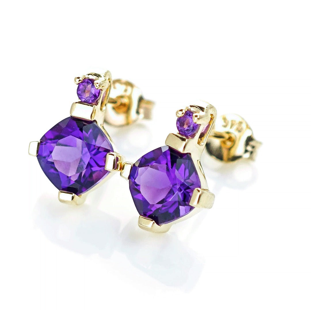 9ct Amethyst Earrings Gold Studs Natural Purple Gemstones 1.75ct