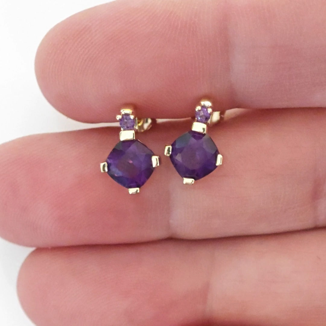 9ct Amethyst Earrings Gold Studs Natural Purple Gemstones 1.75ct