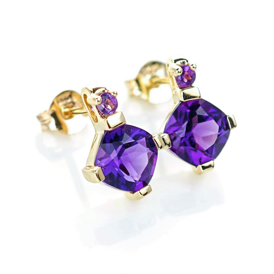9ct Amethyst Earrings Gold Studs Natural Purple Gemstones 1.75ct