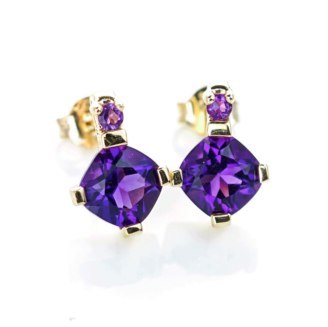 9ct Amethyst Earrings Gold Studs Natural Purple Gemstones 1.75ct