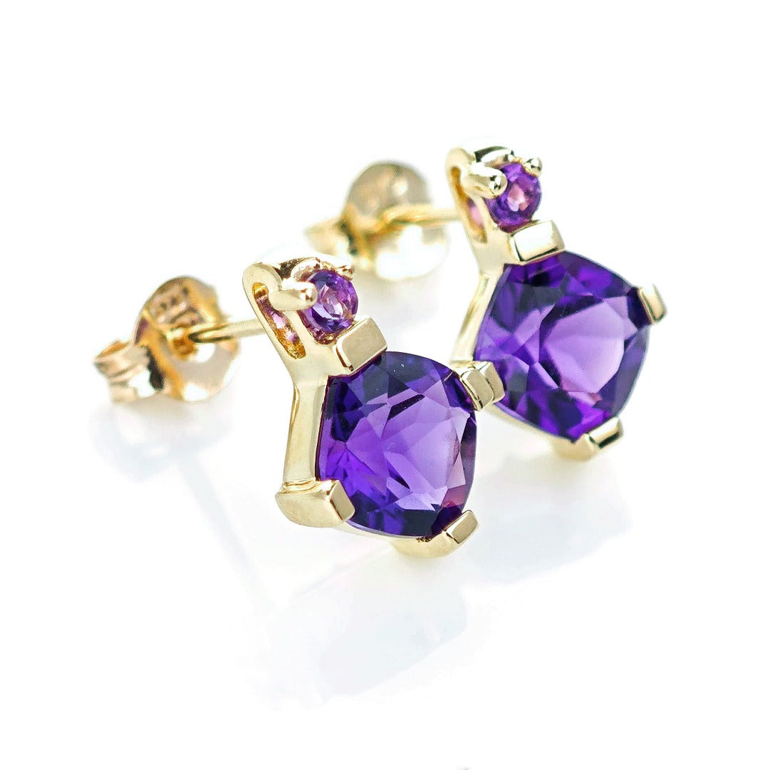 9ct Amethyst Earrings Gold Studs Natural Purple Gemstones 1.75ct