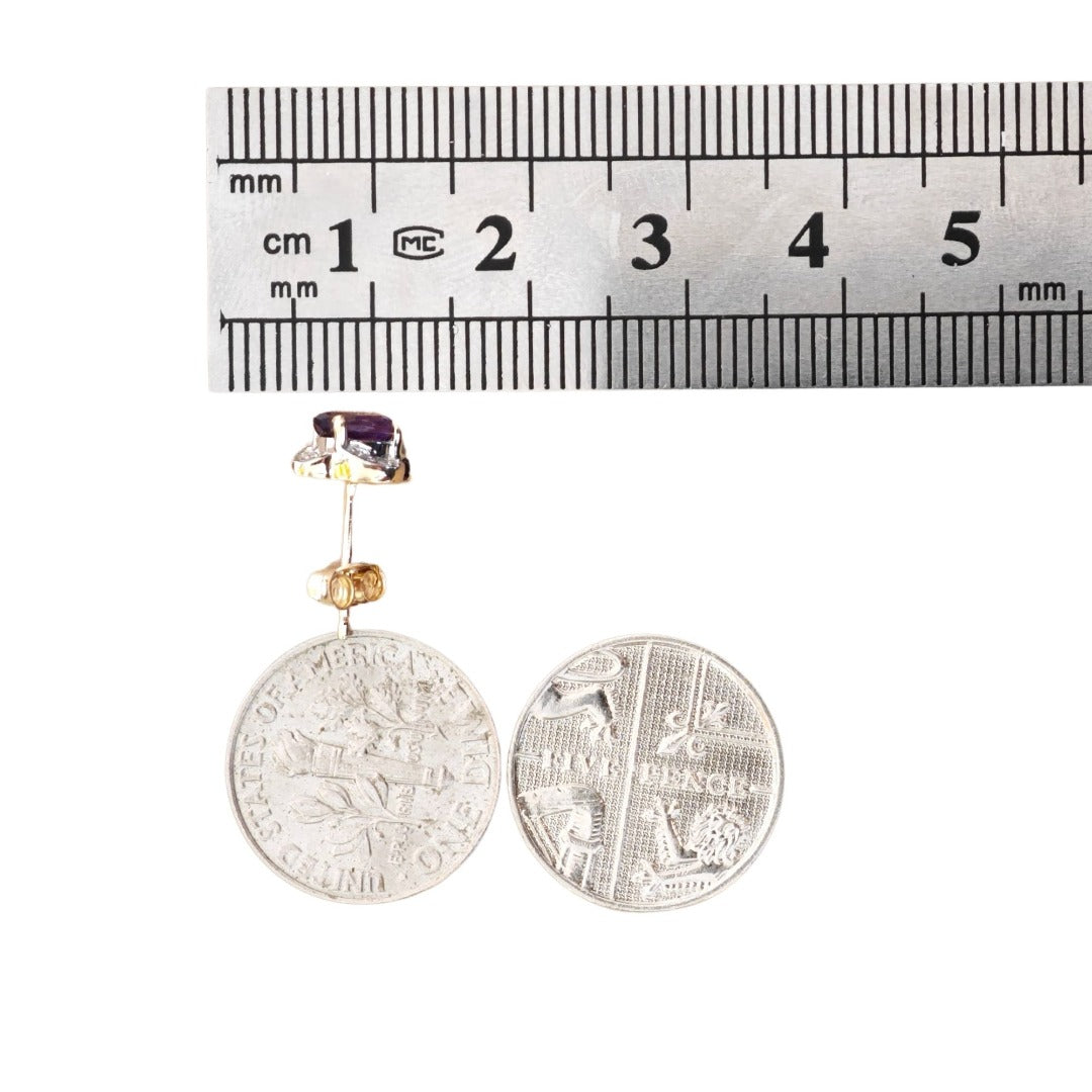 9ct Amethyst Diamond Earrings Gold Studs Natural Purple Gemstones 1.20ct