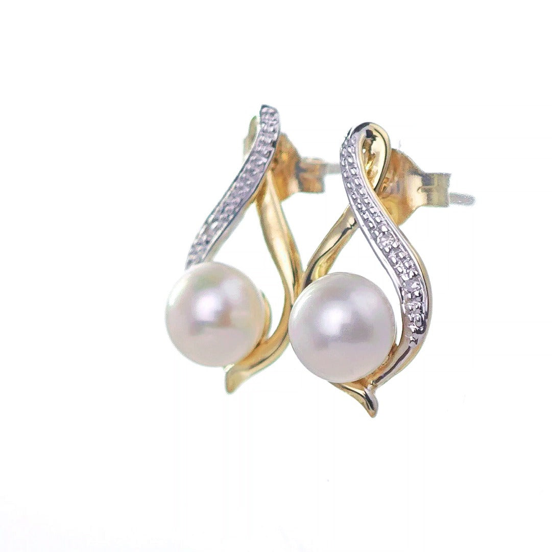 9ct Fresh Water Pearl Diamond Earrings Gold Studs Natural Gemstones